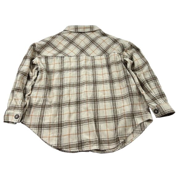 Zaful Womens Flannel/Fleece Button Up Shacket Jacket Sz 6 Tan Nude Plaid Neutral - Picture 2 of 9
